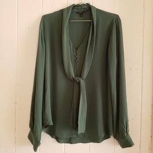 Ann Taylor Pussybow Blouse, S, Green
